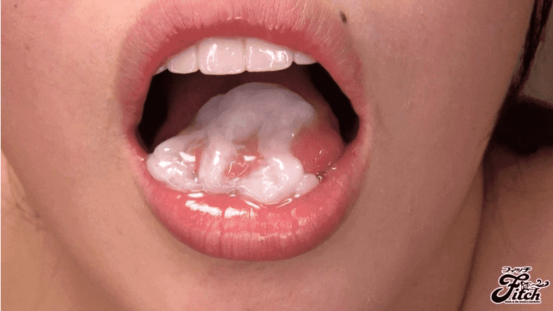 「ごっくん解禁とガチンコ中出し35連発122分ノンストップ1本勝負ガチンコ撮影会 江上しほ」舌の上の気粘り気たっぷりな精子